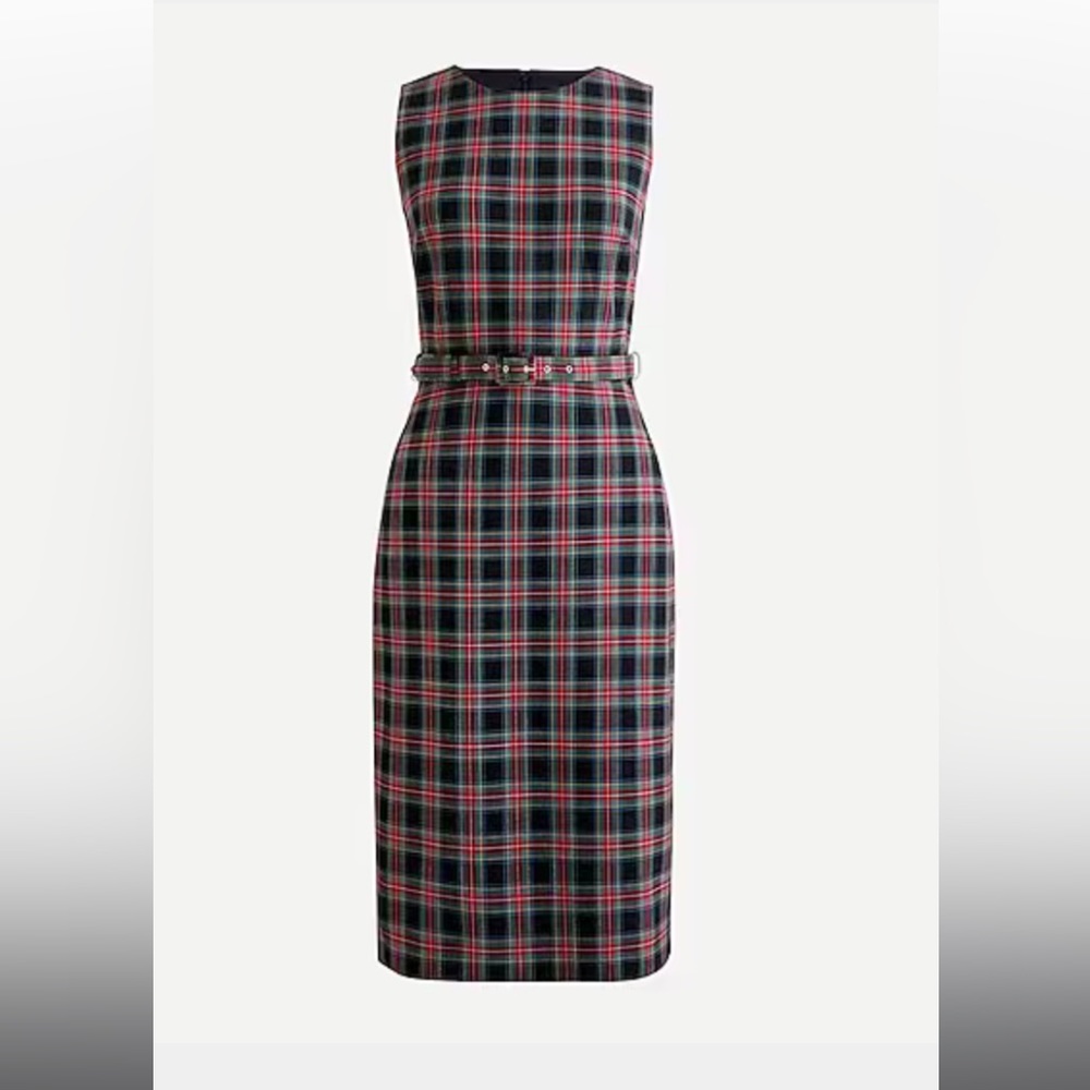 NWT JCrew 4 Petite belted sheath dress in black Stewart tartan